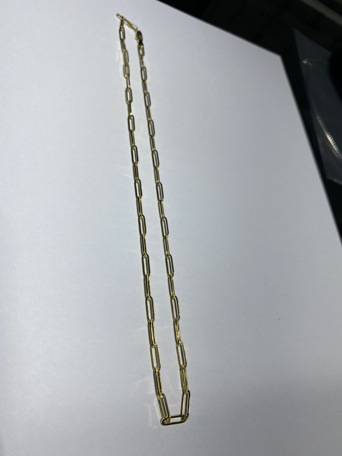 14K Solid Yellow Gold 3 mm Paperclip Chain Link Layer Thin Necklace Bracelet