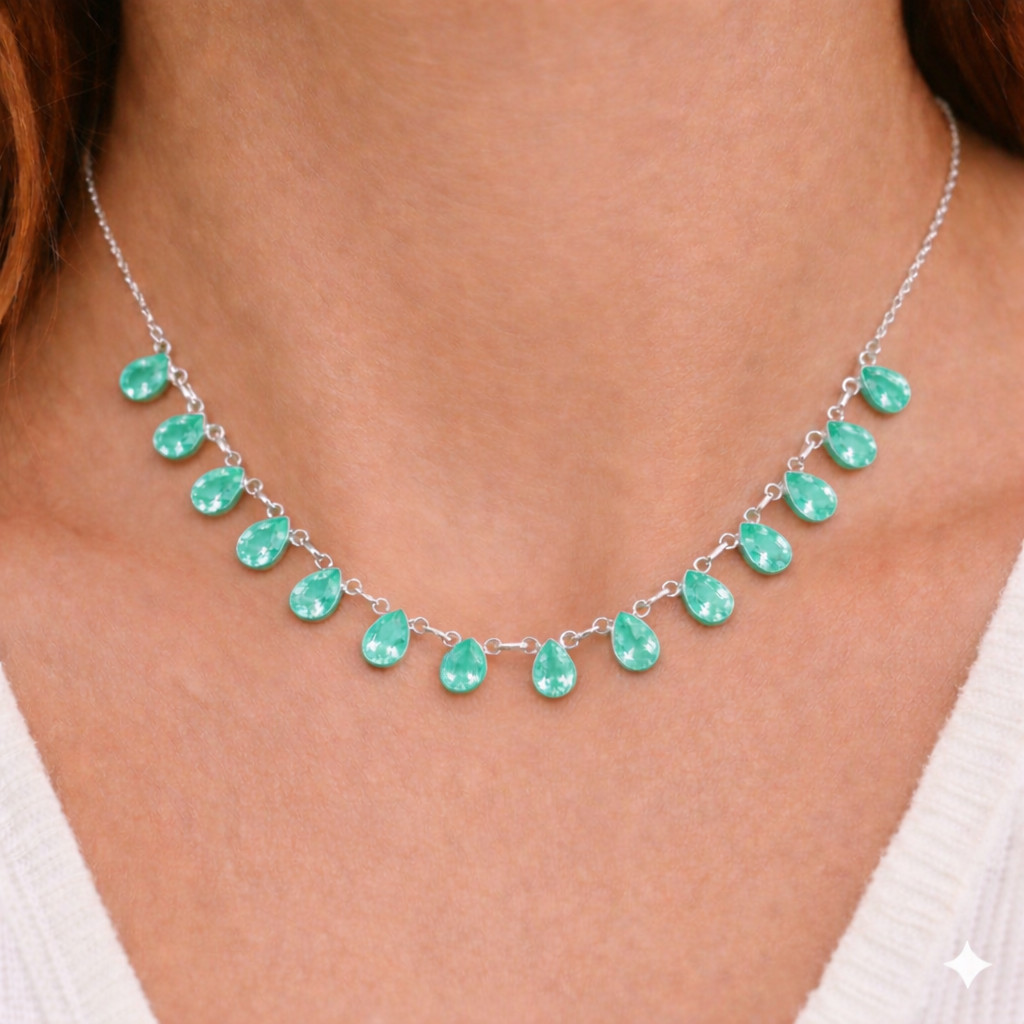 Green Tourmaline Gemstone Handmade 925 Sterling Silver Jewelry Necklace Size-18