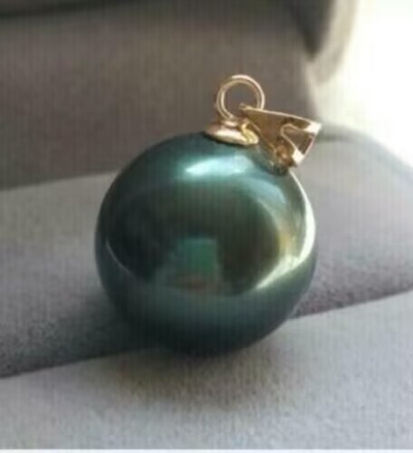 Huge AAAA16mm Perfect Round Black Tahitian Shell Pearl Pendant 14k gold