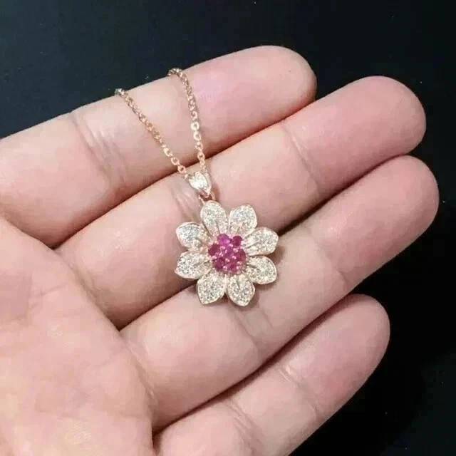 14K Yellow Gold Plated 1.30Ct Round Cut Moissanite Daisy Flower Pendant