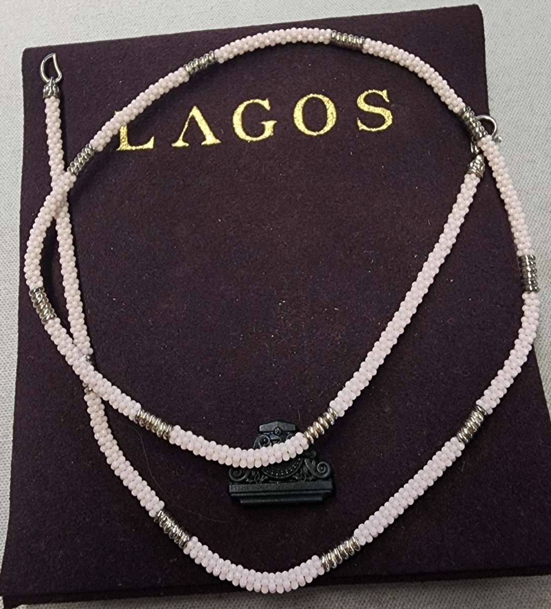 Lagos 3mm Pink Ceramic Beaded Sterling Silver Station Necklace 18″
