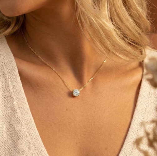 Round Cut Natural Diamond Solitaire Pendant 14k Yellow Gold Women Special Gift