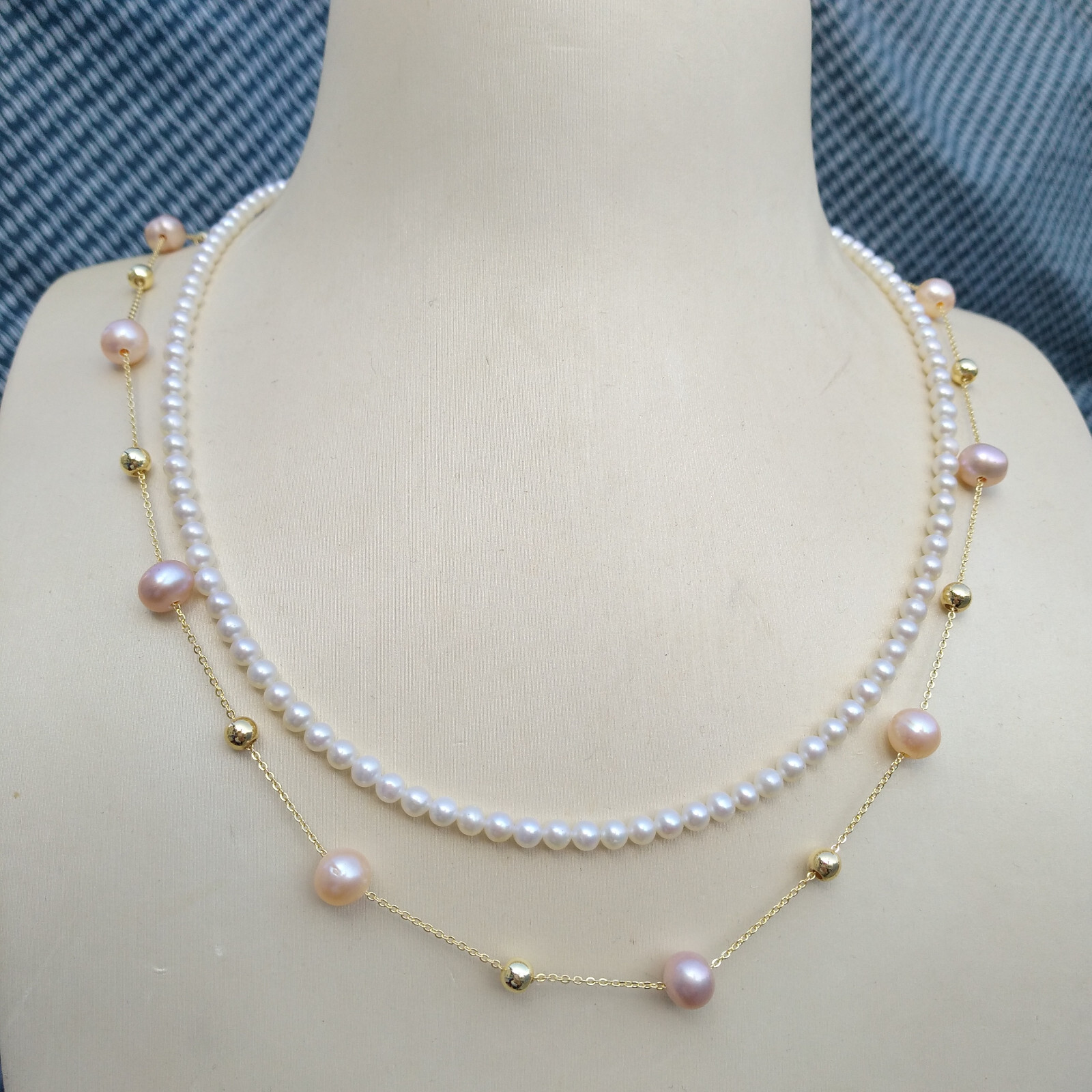 Gorgeous Two Strands AAA South Sea Multicolor Pearl Necklace 17″ 19″ 14k Gold P