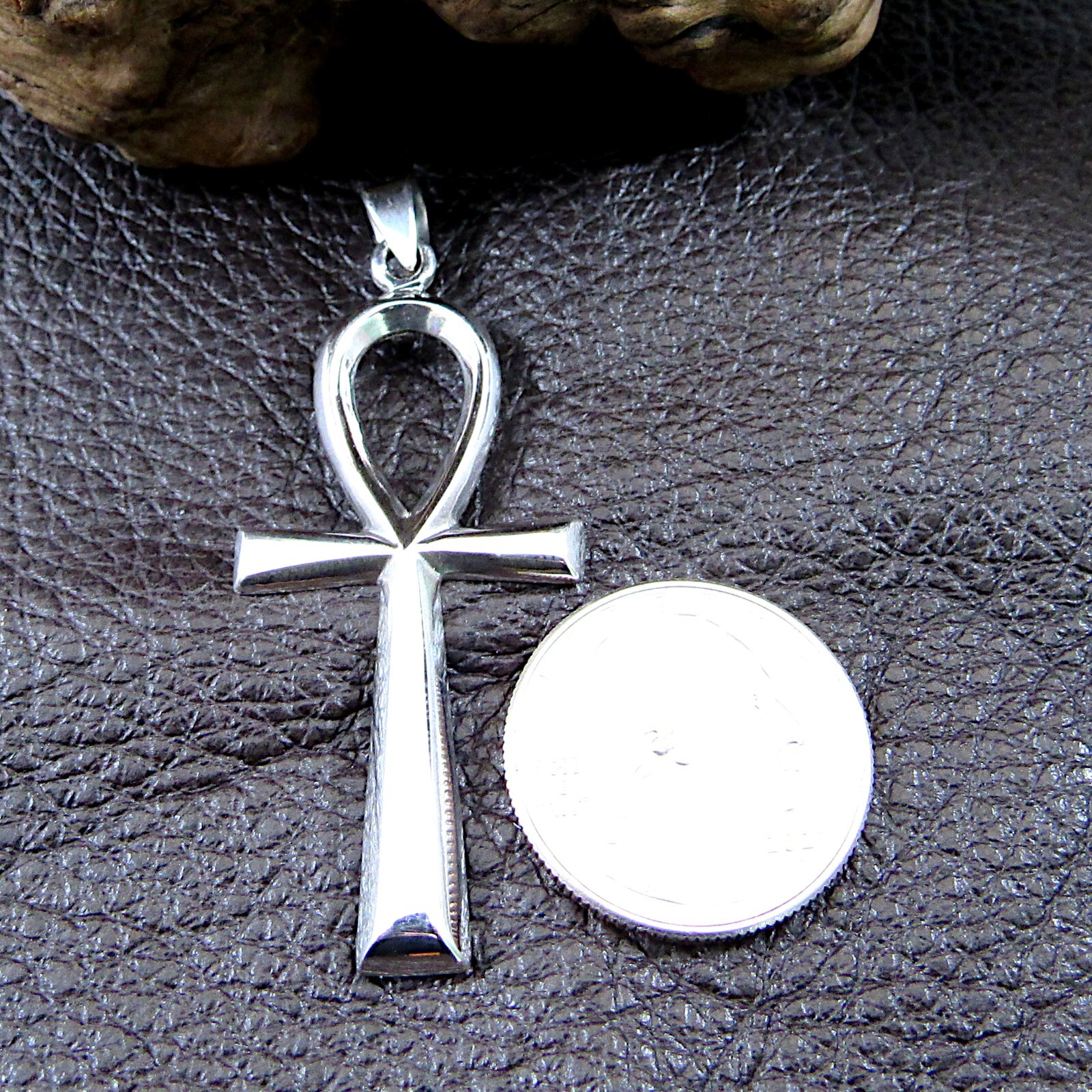 Large Solid 925 Sterling Silver Egyptian ANKH Cross Pendant, Key of Life