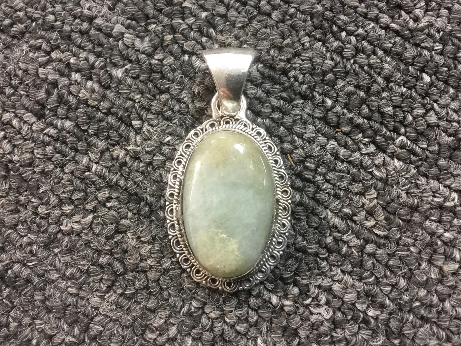 925 Sterling Silver Grey/Green/Blue Colored Pendant 13.3 grams Large Bale