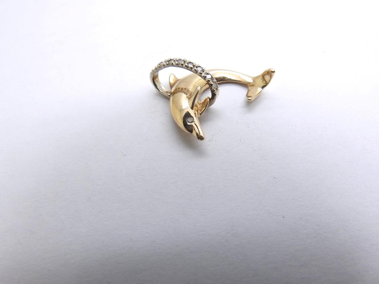 14K Multi Tone Gold Diamond Jumping Dolphin Pendant 4.5 Grams