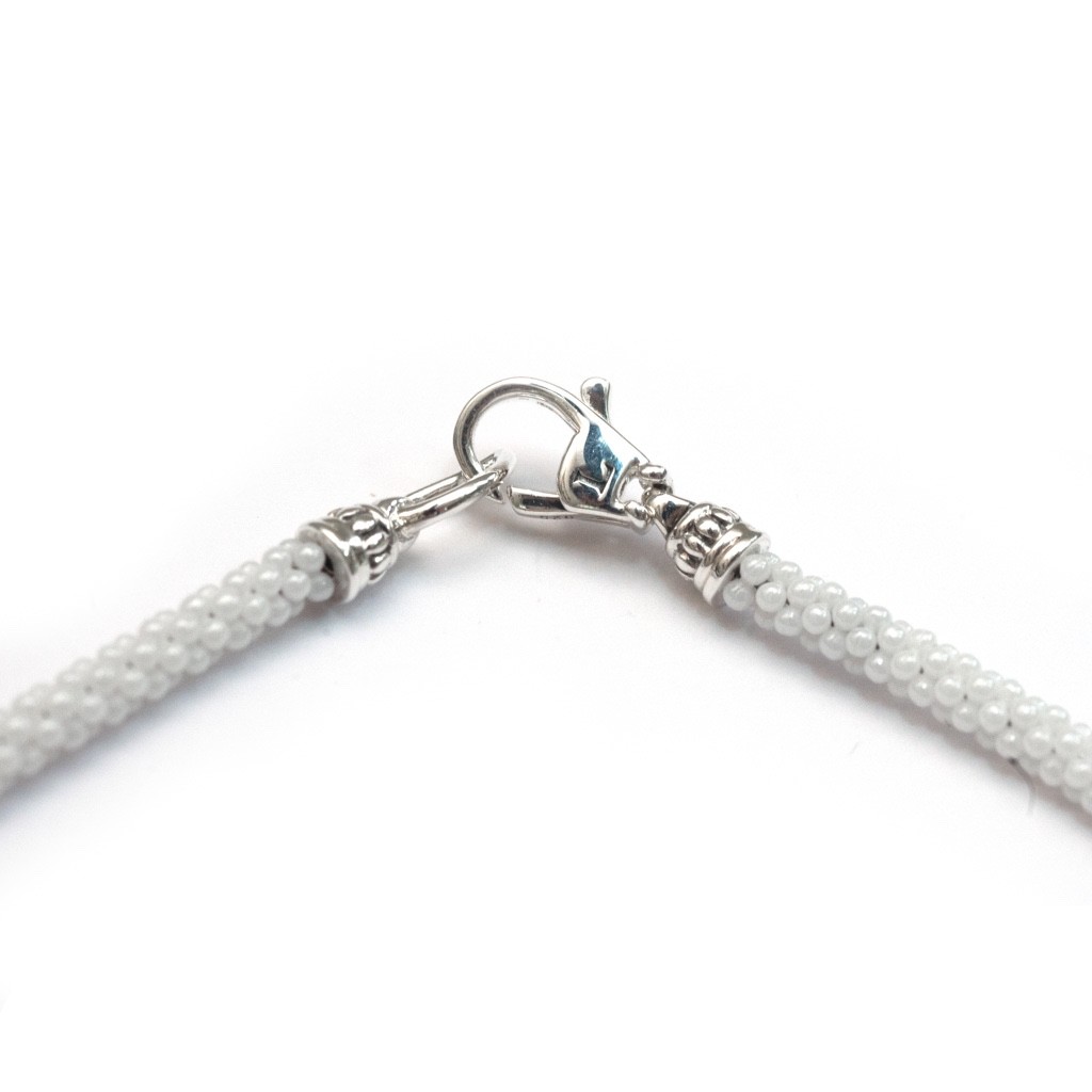 LAGOS White Ceramic Sterling Silver Caviar 12 Station 3mm Rope 16″ Necklace