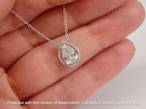 1.50Ct Pear Cut VVS1D/ Diamond Women’s Halo Pendant 14K White Gold Finish Free