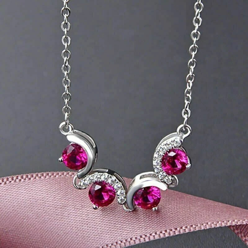 3.00Ct Round Cut Pink Ruby Journey Pendant 14K White Gold Finish Free Chain
