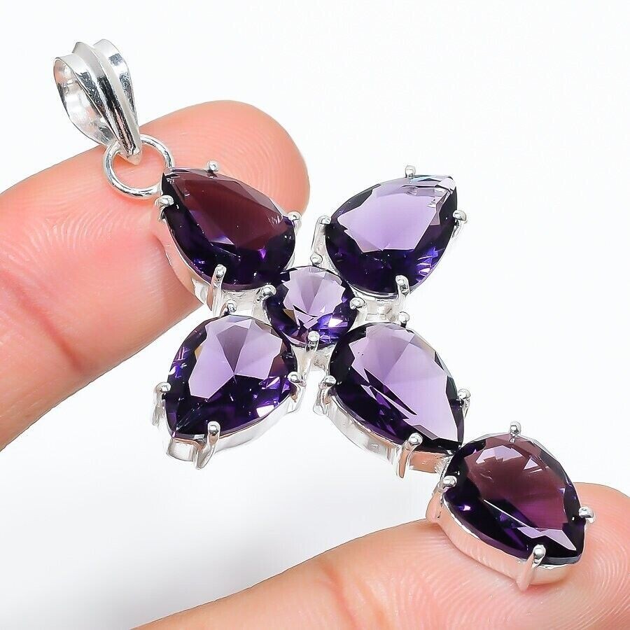 Purple Amethyst Gemstone Handmade 925 Sterling Silver Jewelry Gift To HerPendant