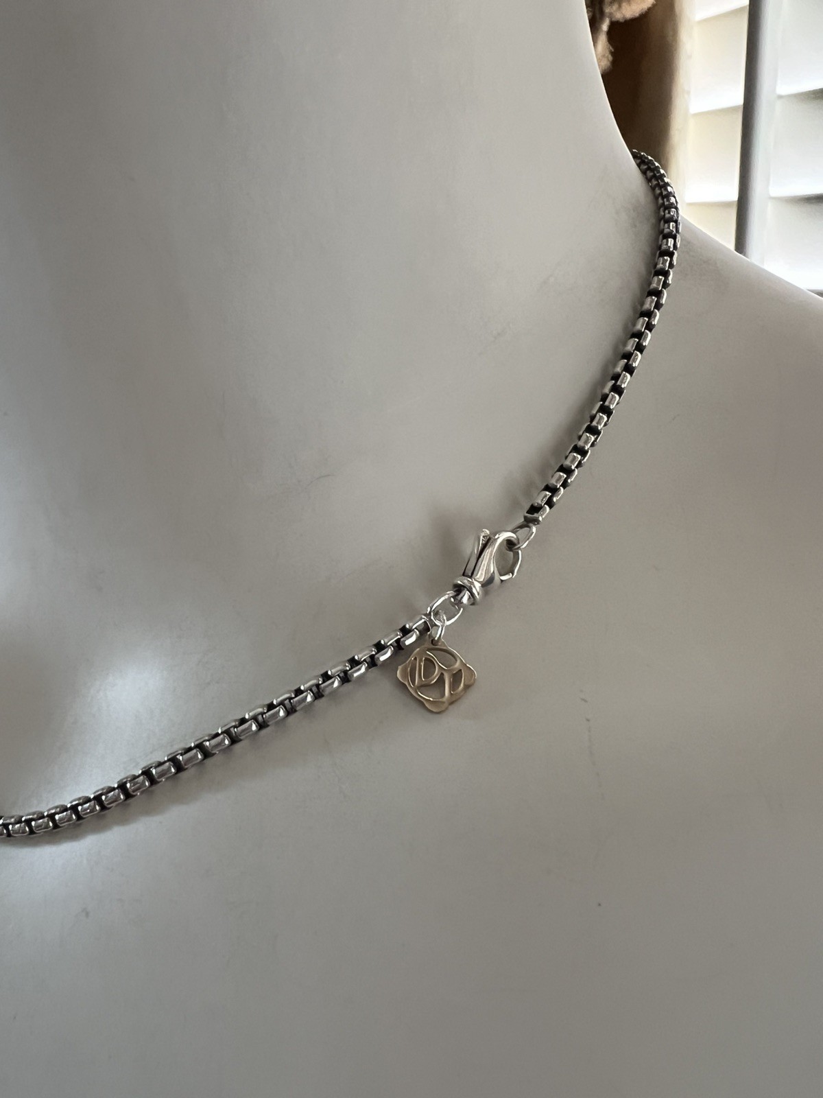 David Yurman Sterling Silver 2.7mm 16” Box Chain Necklace 14k Gold Hangtag