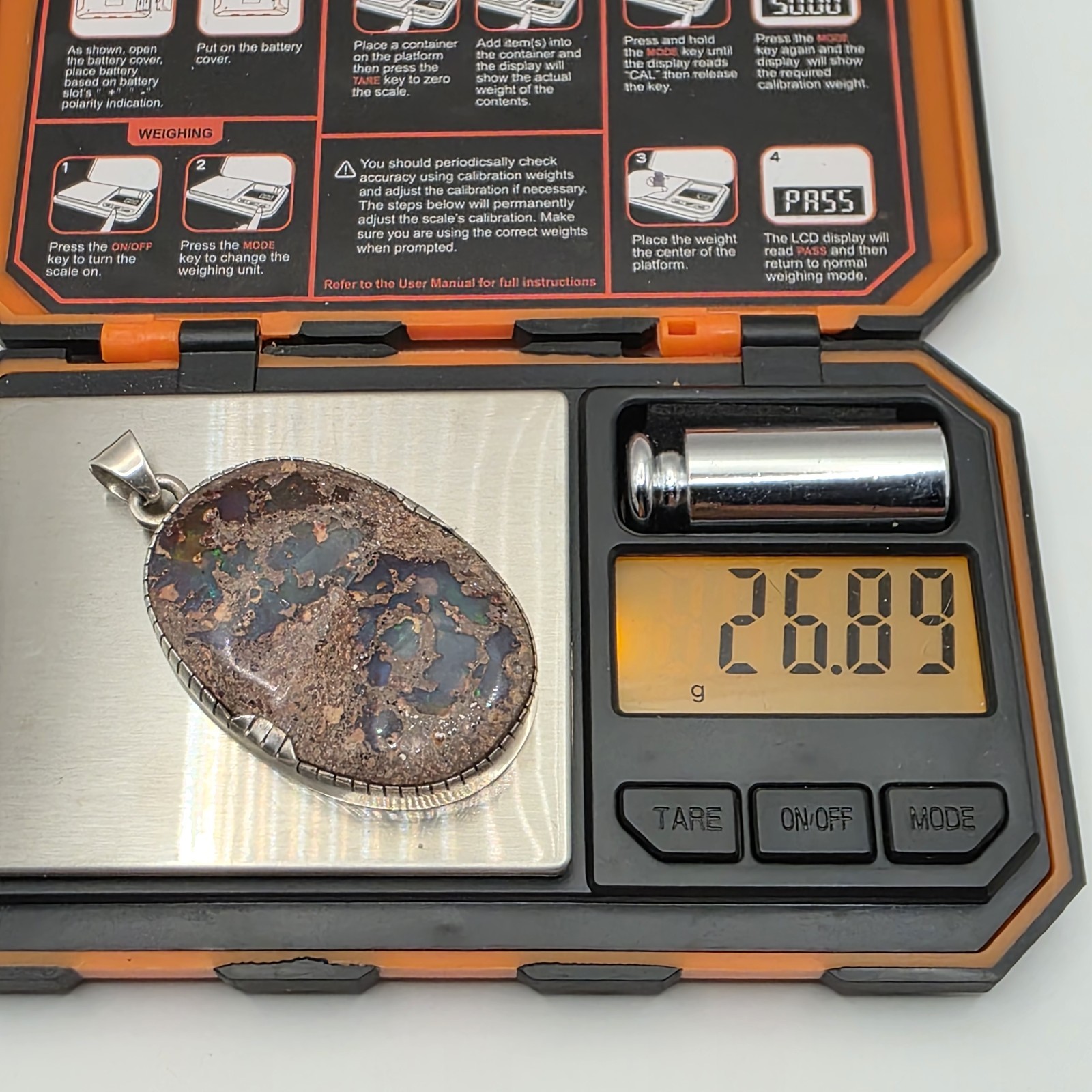 Vtg Natural Australian Boulder Opal Sterling Silver Pendant Necklace 30″ 42.5g