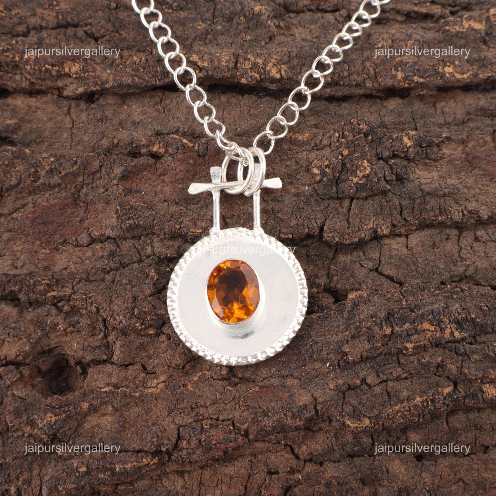 Citrine Gemstone Jewelry 925 Silver Handmade Unique Pendant 1.4″ For Girlfriend