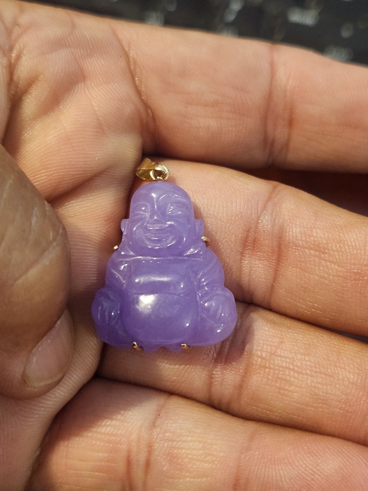 14K Solid Gold Purple buddha Jade Pendant