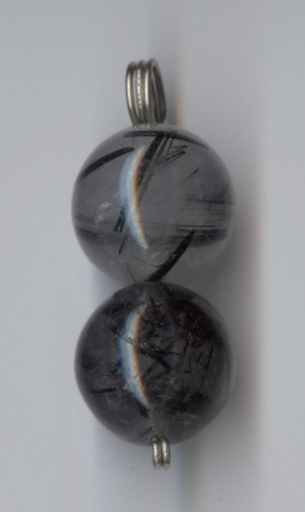 14K 2.86 Gram Solid White Gold Black Rutilated Needle Quartz Bead Pendant #ua