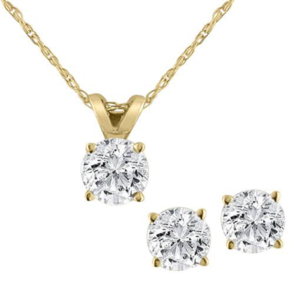 14K Yellow Gold 1.00 Ct Diamond Pendant and Earring Set with 18″ Chain