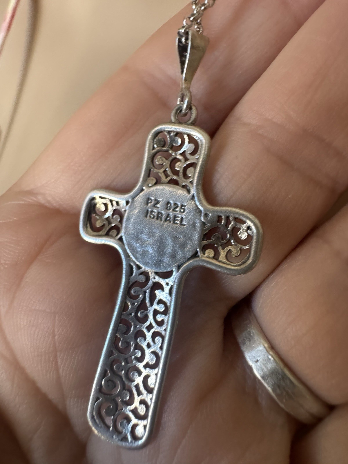 Sterling Silver 925 PZ Isreal Cross Pendant Chain Necklace 18” 925 Multi Color