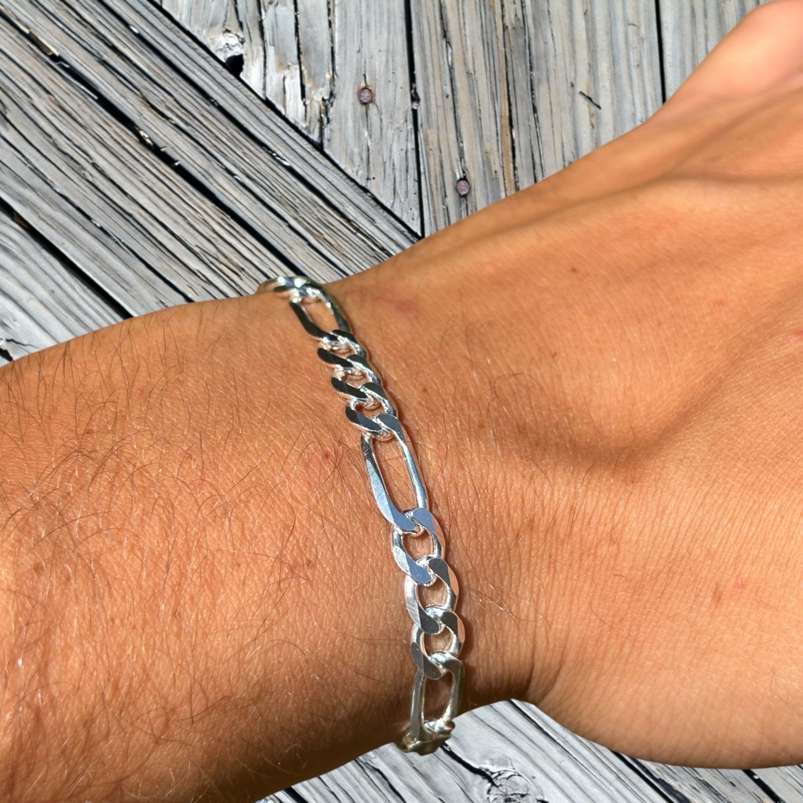 6mm Figaro Bracelet Link – Real Solid 925 Sterling Silver Or 14k Gold Vermeil