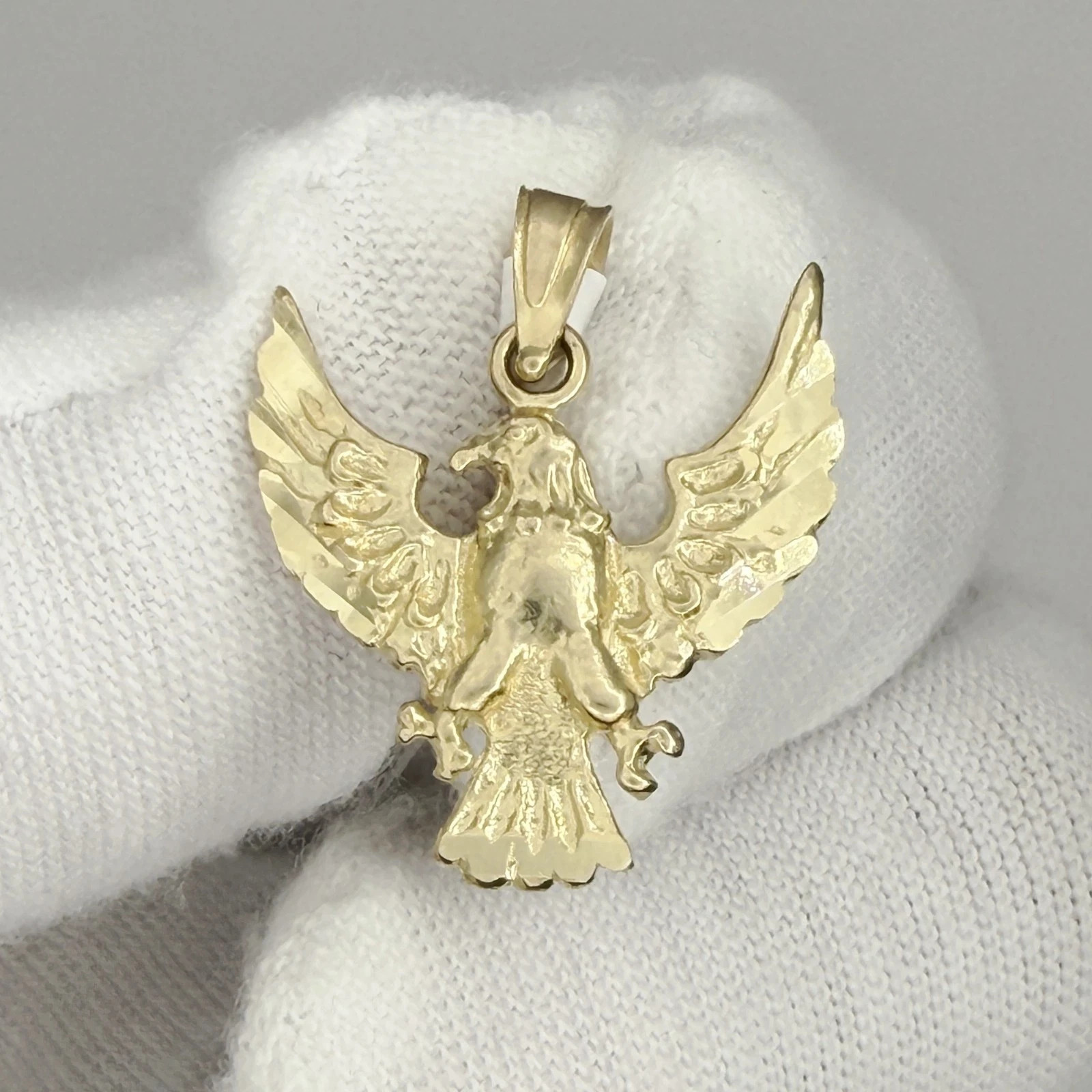 Small Tiny 10k Yellow Gold Diamond Cut Eagle Pendant Charm For Necklace or Chain