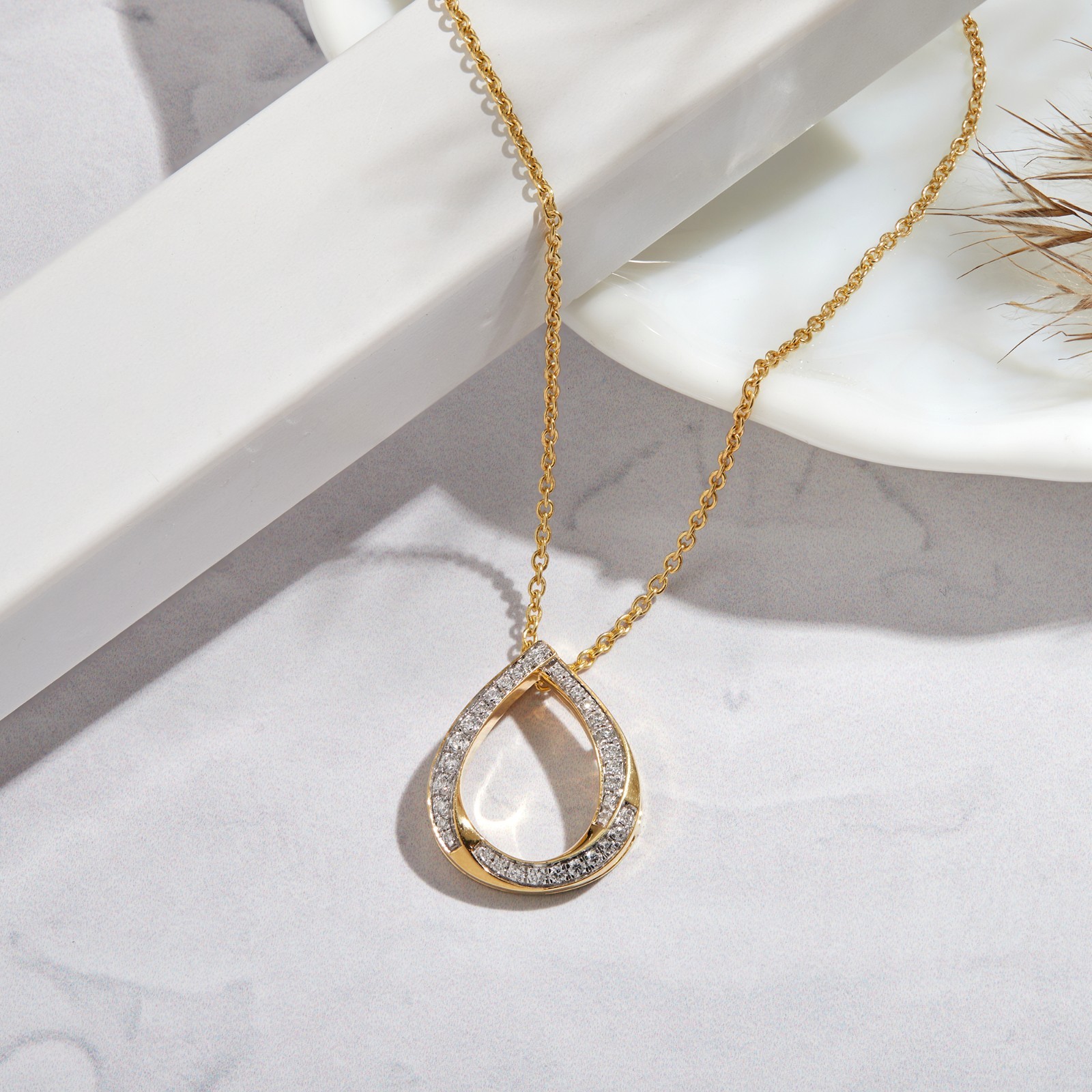 925 Silver 0.20Ct Cut Round Lab Grown Diamond Teardrop Pendant Necklace 18″Inch