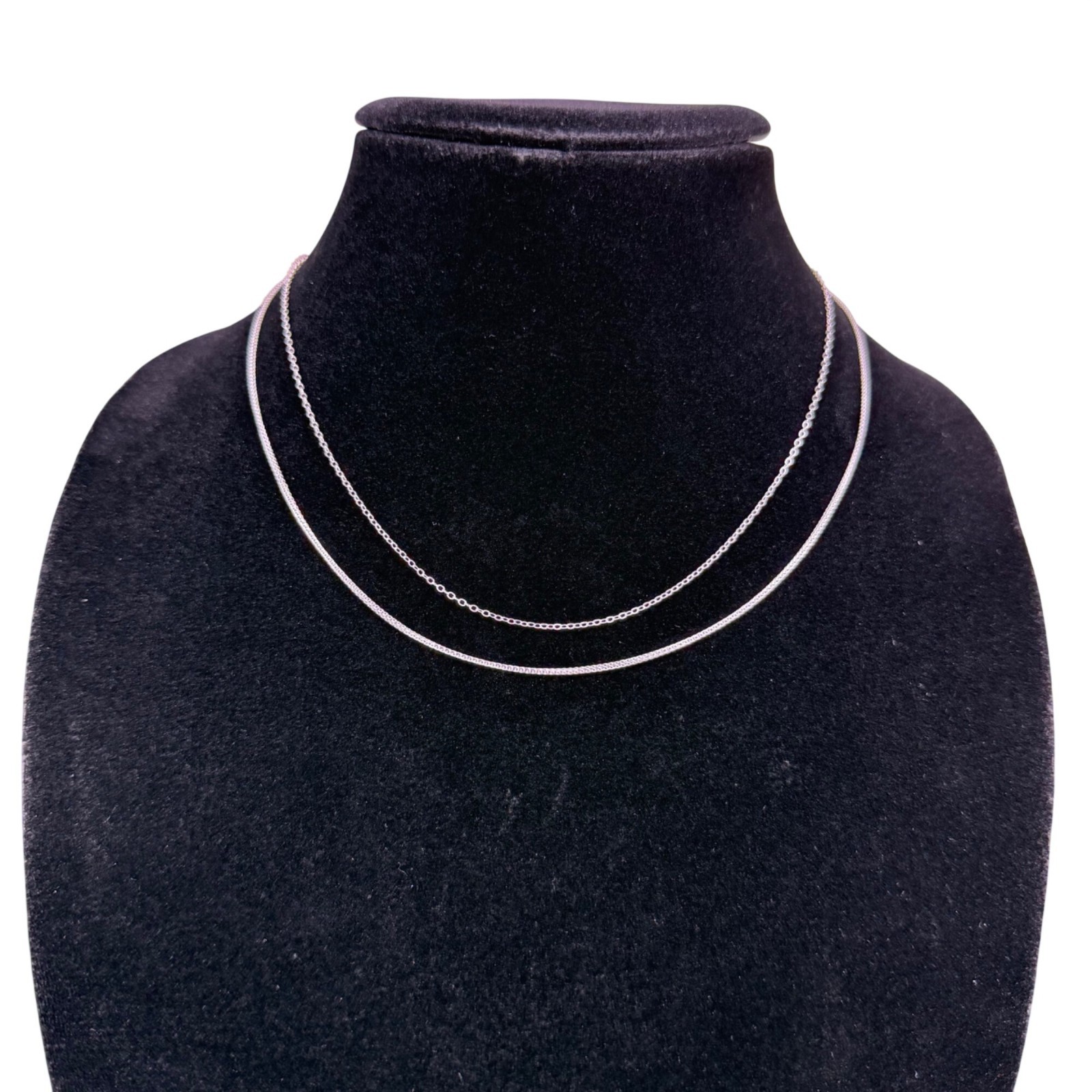 Sterling Silver Womens Two-Strand Chain Necklace S925 Adjustable Length Jewelry