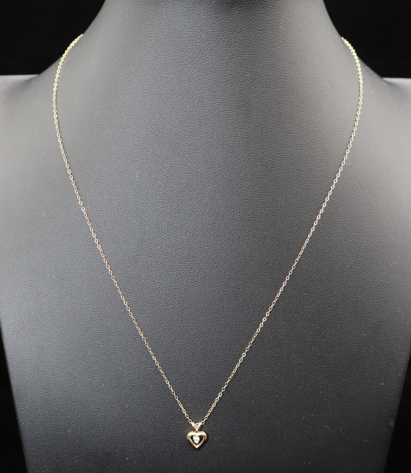 14k Yellow Gold Heart Charm Pendant Necklace 19in with Clear Moissanite 1.34g