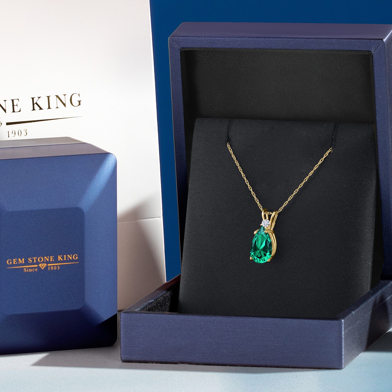 14K Yellow Gold Nano Emerald and White Moissanite Pendant Necklace for Women |