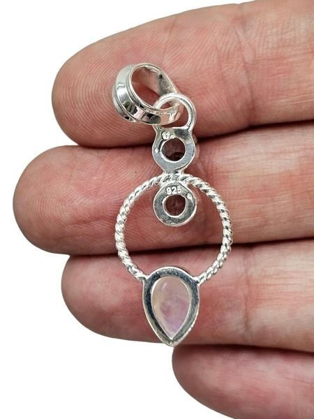 Rainbow Moonstone & Blue Topaz Pendant, Sterling Silver, June and December Birth
