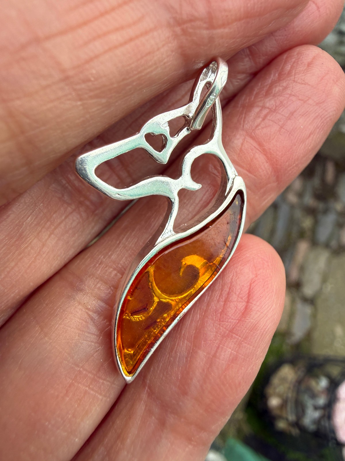 German Shepherd Dog Amber Pendant Crystal Fossil 925 Silver Lithuanian genuine