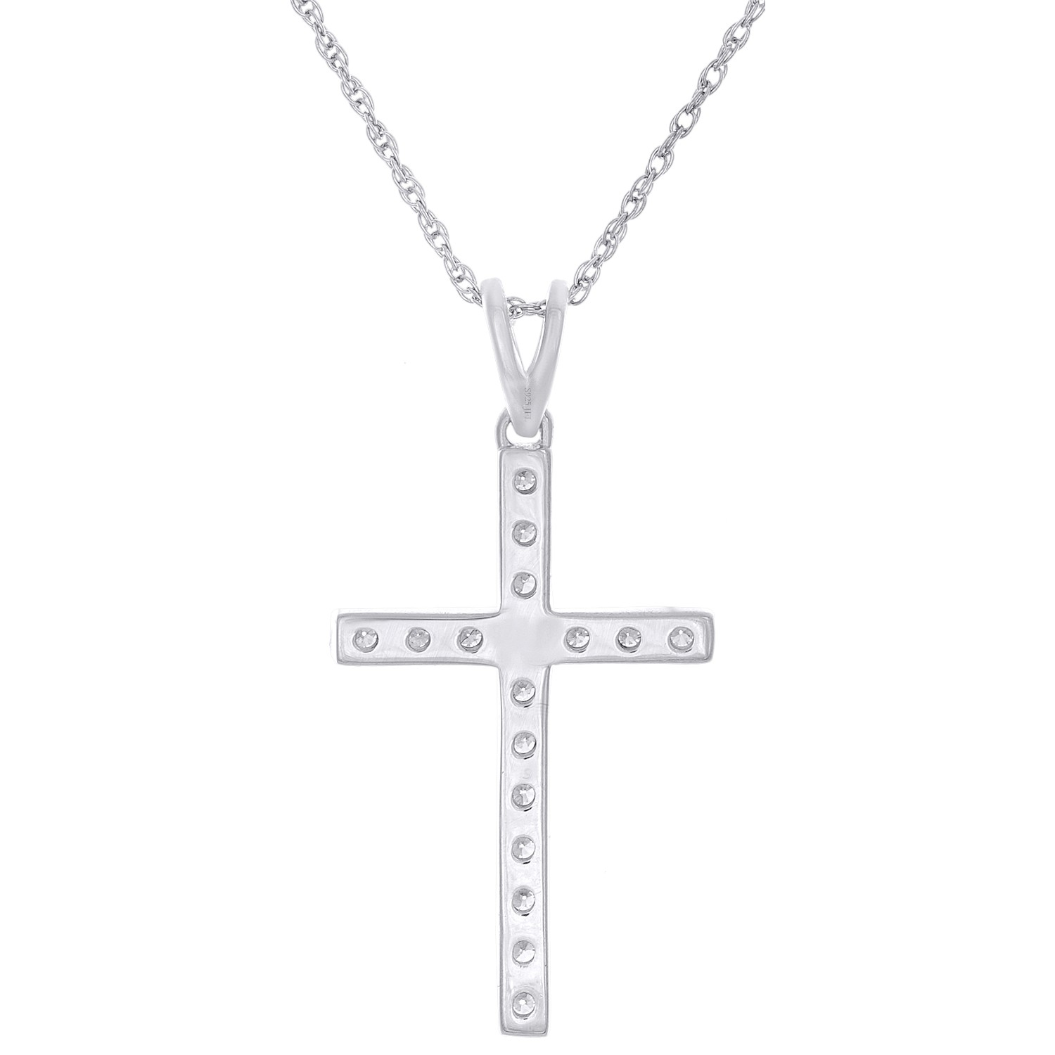 925 Sterling Silver Lab Grown Diamond Women’s Prong Cross 18″ Necklace 1/2 CT