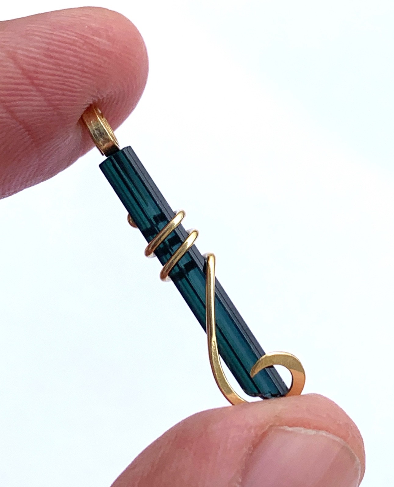 14K Gold Blue Paraiba Tourmaline Pendant wire wrap Pendant Natural Bi Color 7.00