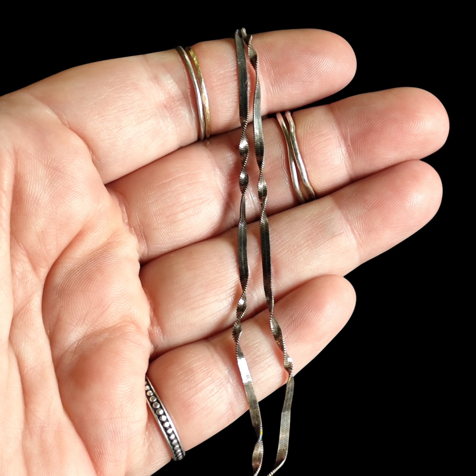 Vintage Sterling Silver 925 Herringbone Ribbon Twist Chain 21in