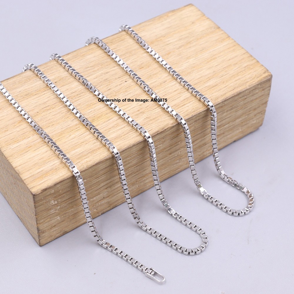 Real S925 Sterling Silver Chain Women 1.6mm Box Link Necklace 19.7inch