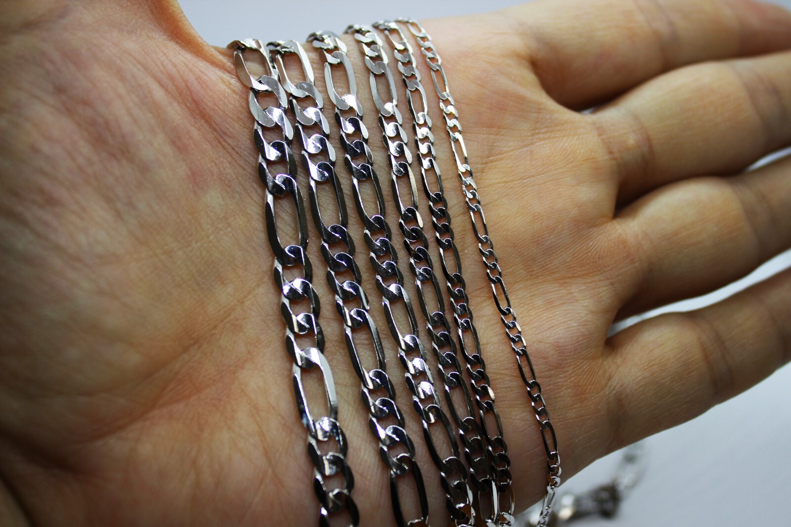 14k Solid White Gold Figaro Chain Necklace Bracelet 2.2mm – 6.2mm 7″ – 30″