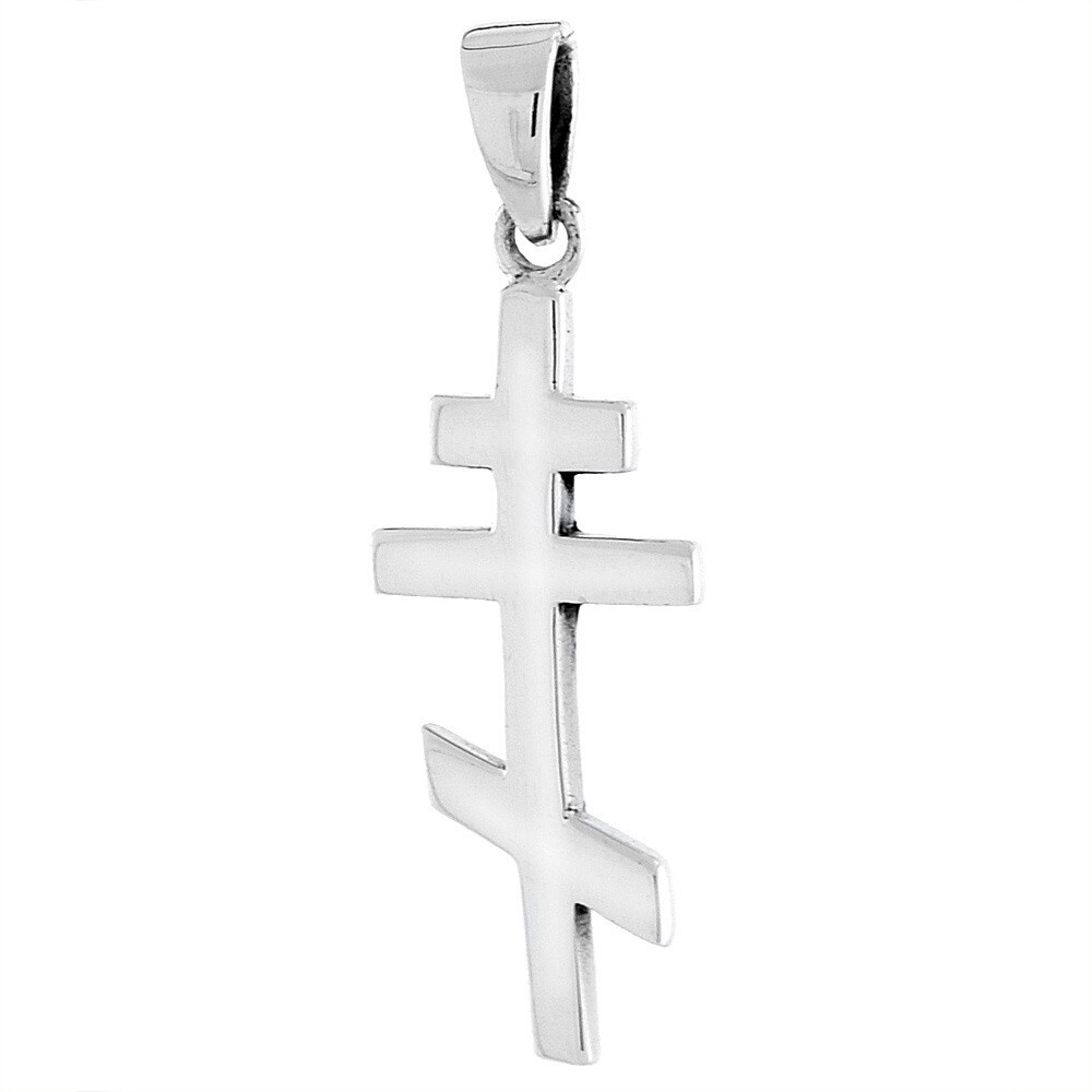 925 Sterling Silver Plain Eastern Orthodox Cross Pendant 7/8 Inch (22mm) Tall