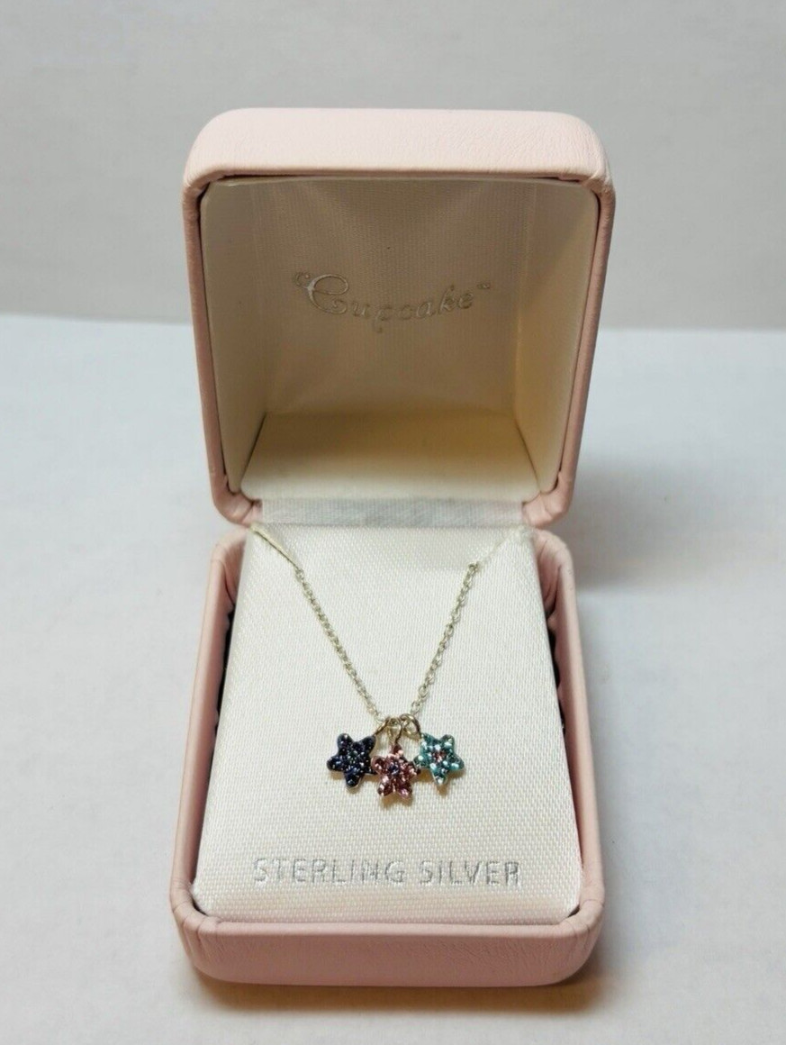 Cupcake Sterling 925 Silver Child 3 Star Gemstone Necklace 15 in – .04