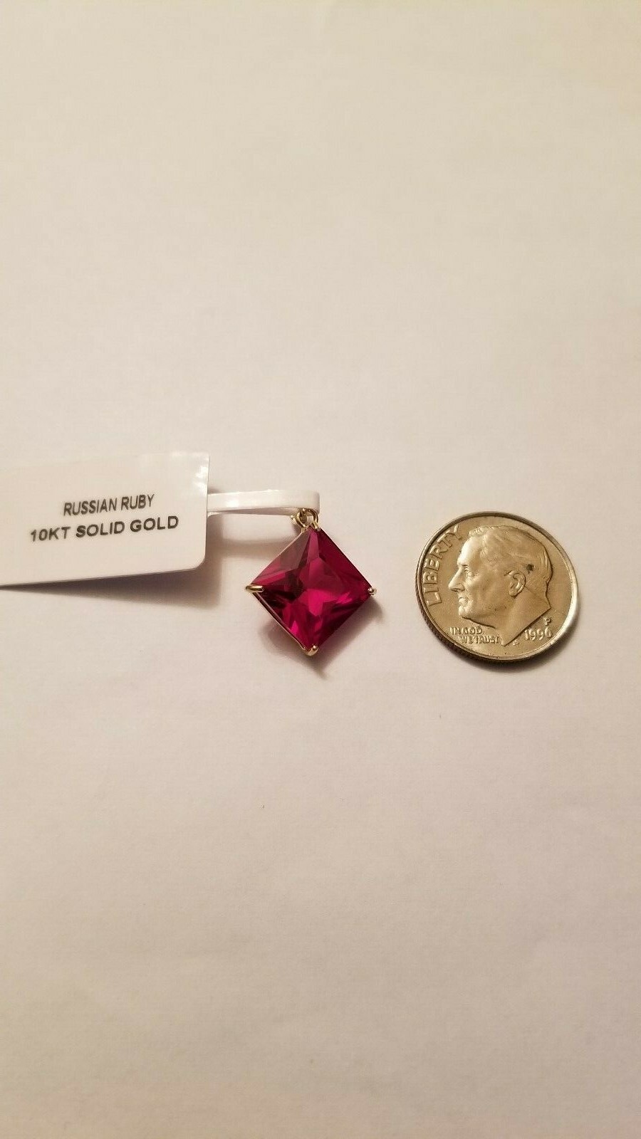 LOVELY 3.50 CT LAB CREATED RUBY 10KT SOLID YELLOW GOLD PENDANT