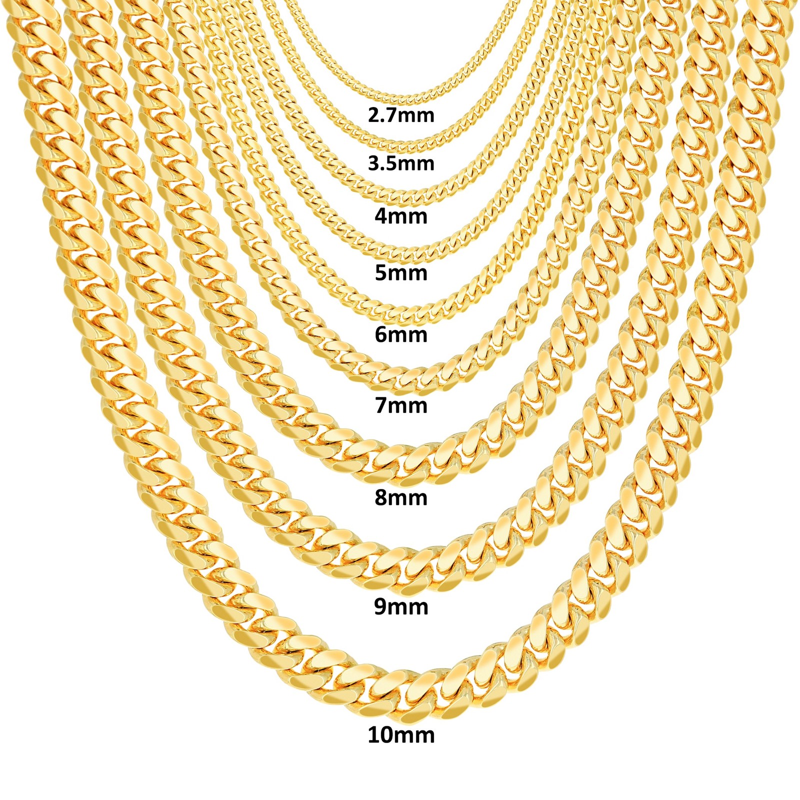 10K Yellow Gold Solid 2.7mm-10mm Miami Cuban Link Chain Pendant Necklace 18″-30″