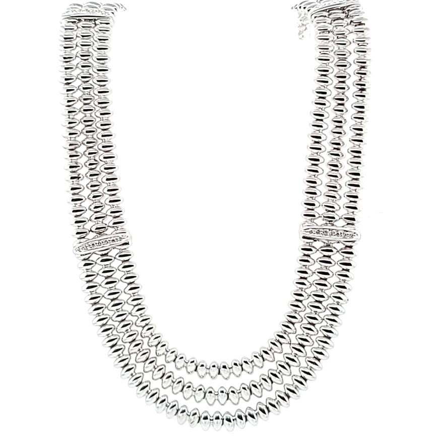 Chiampesan 18K White Gold Three-Row Diamond Collar Necklace