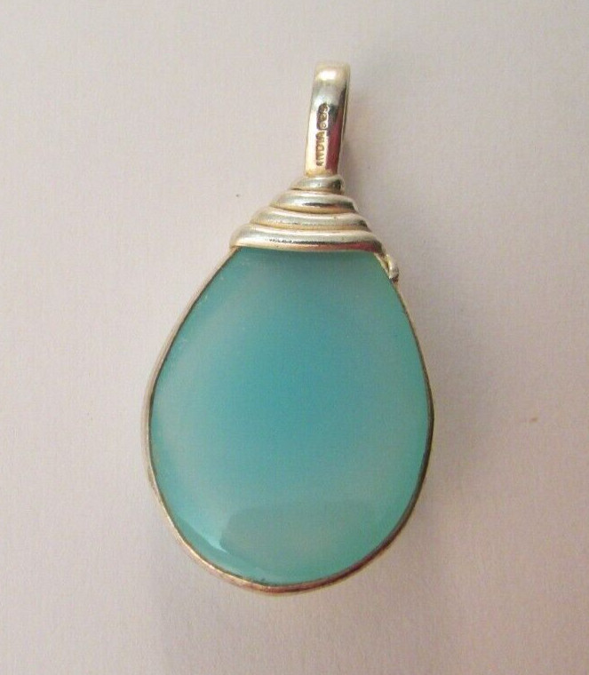 INDIA 925 Sterling Silver Blue Chalcedony Teardrop Pendant