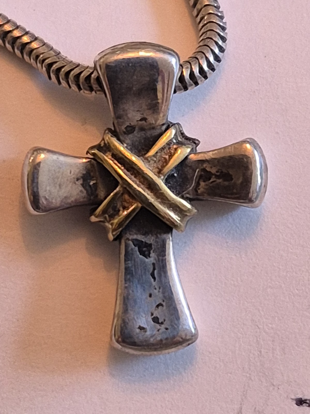 18K Gold Sterling Cross Pendant Designer Lagos Caviar 16″ Chain 8 Grams Unisex