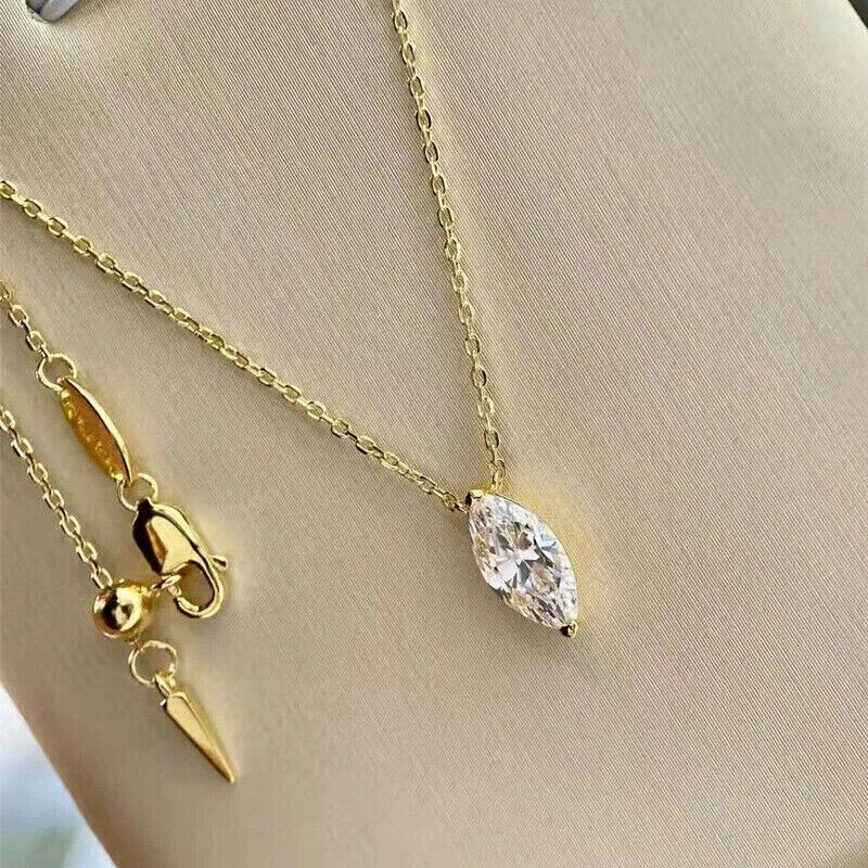 1.00Ct Lab Created Marquise Solitaire Women’s Pendant 14K Yellow Gold Plated