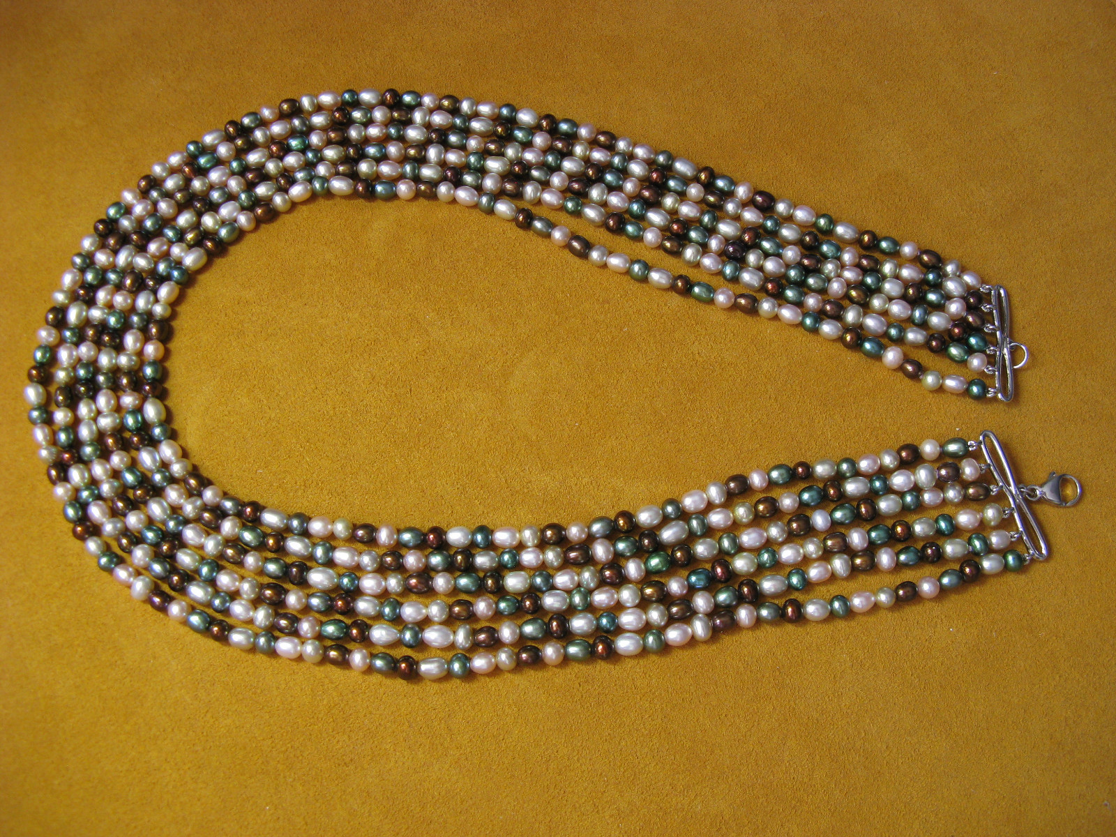 PEARL NECKLACE STRAND STRING RAINFOREST GREEN BROWN SS HONORA Designer Jewelry