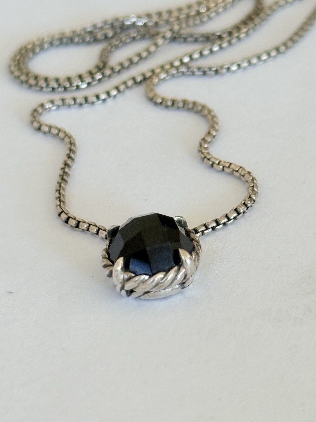 David Yurman Sterling Silver Black Onyx Petite Chatelaine Pendant Necklace 17”
