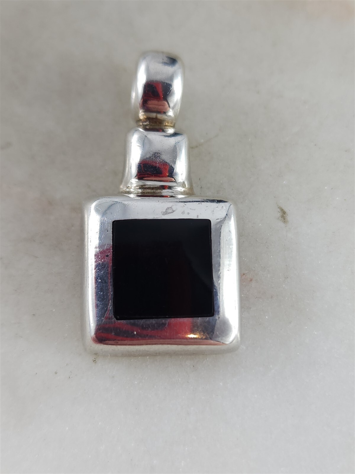 Mexico Vintage Sterling Silver Black Onyx Square Pendant 8.3 Grams