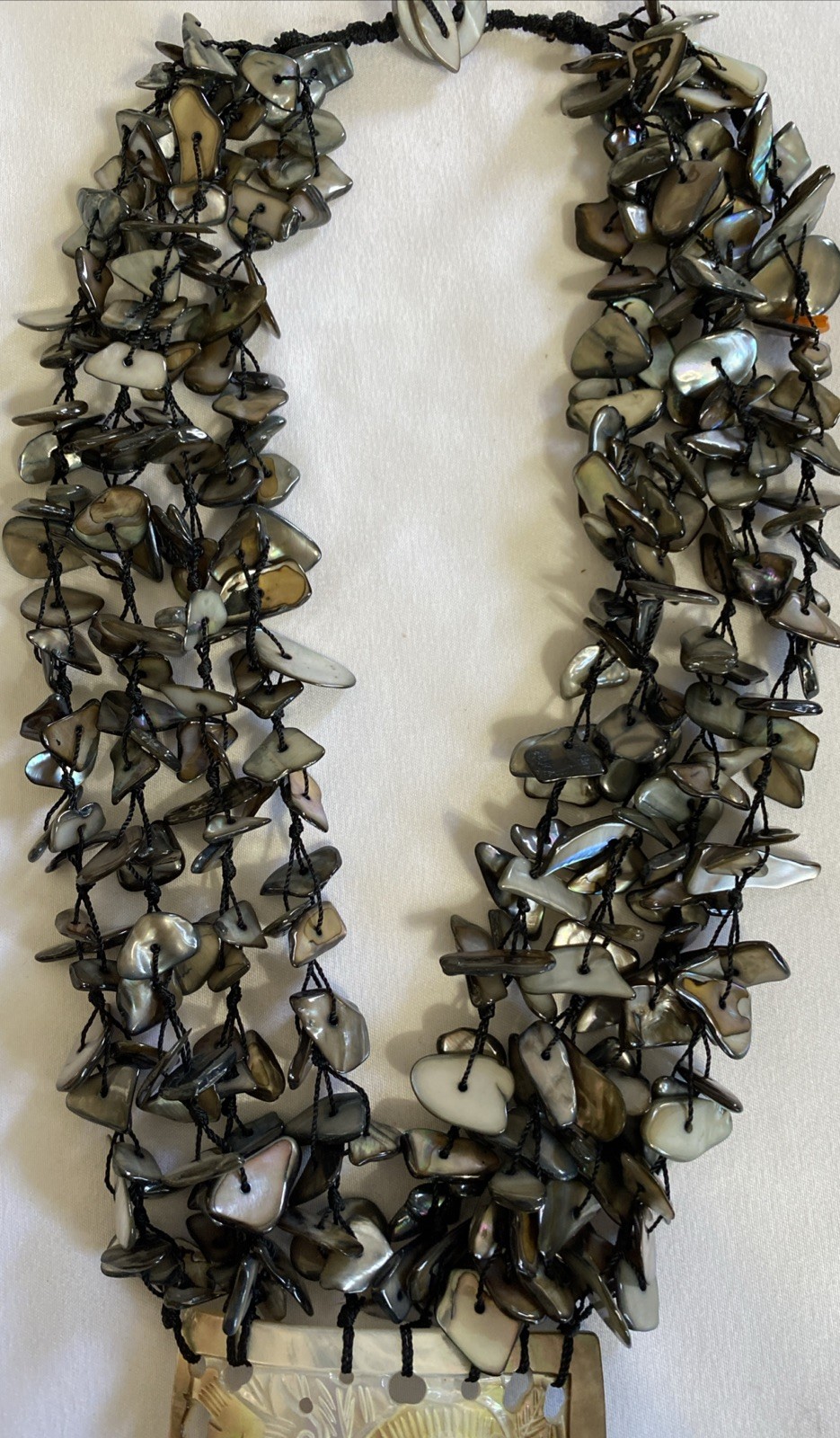 Beautiful Abalone & Carved Mother of Pearl 4 Strand Statement Necklace 15″