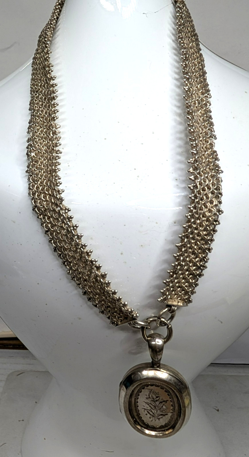 Victorian Era Silver Collar & Picture Locket 62.4 Grams