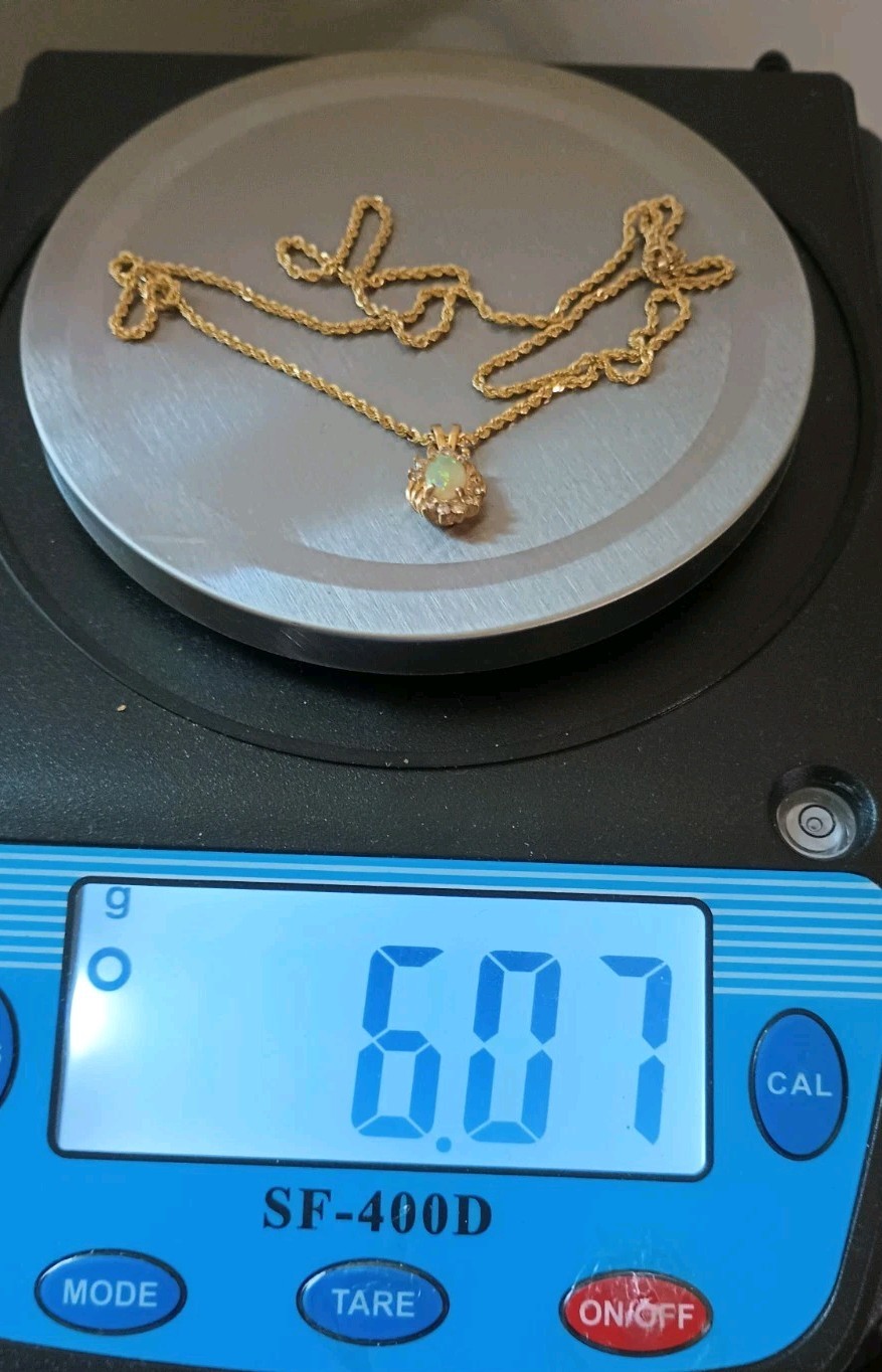 14k Gold Opal And Diamond Necklace And Pendant 19in Wt.6.07g
