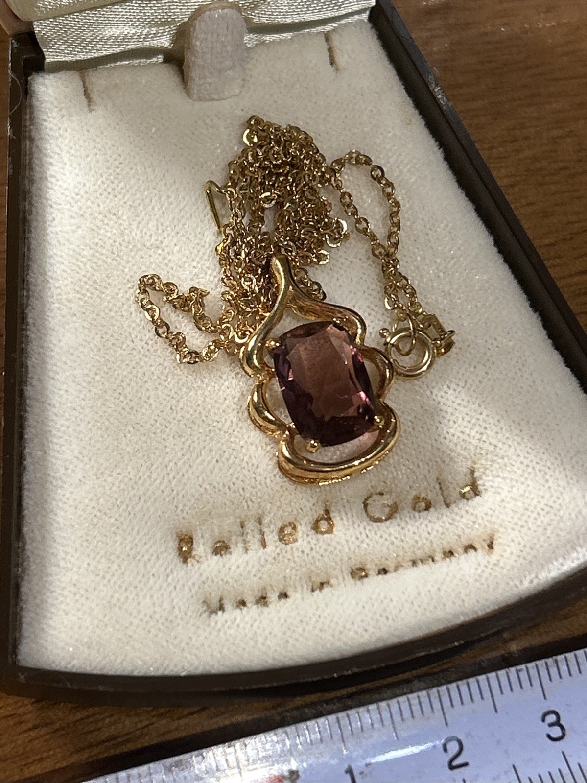 Vintage Andreas Daub A&D Germany Rolled Gold Necklace Vintage Pendant Glass D5
