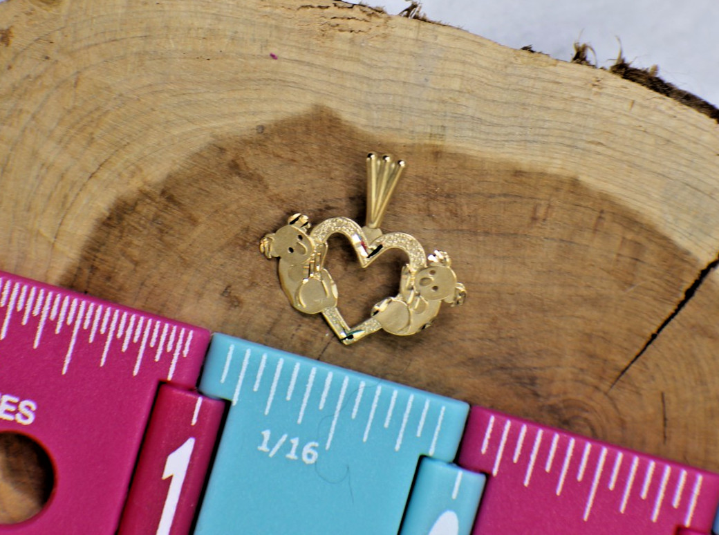 Solid 14K Yellow Gold Koala Heart Charm Pendant Australia In Love Pair
